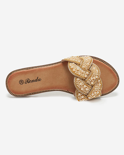 Cetera золоті жіночі тапочки з бісером і перлами - Взуття