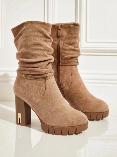 Dámské kotníkové boty eko semišové na sloupku BrambleDusk