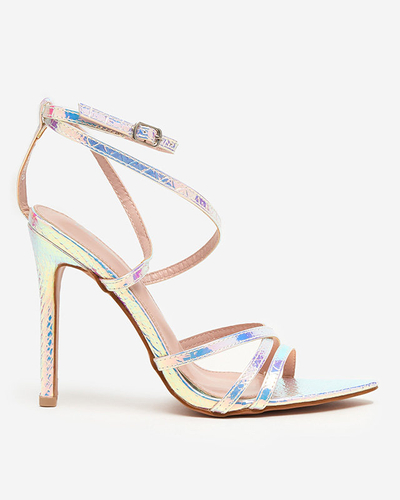 Holografické růžové a stříbrné sandály na podpatku Georio - Footwear