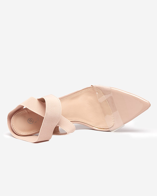 Dámské sandály na jehlovém podpatku v barvě Koala Beige - Obuv