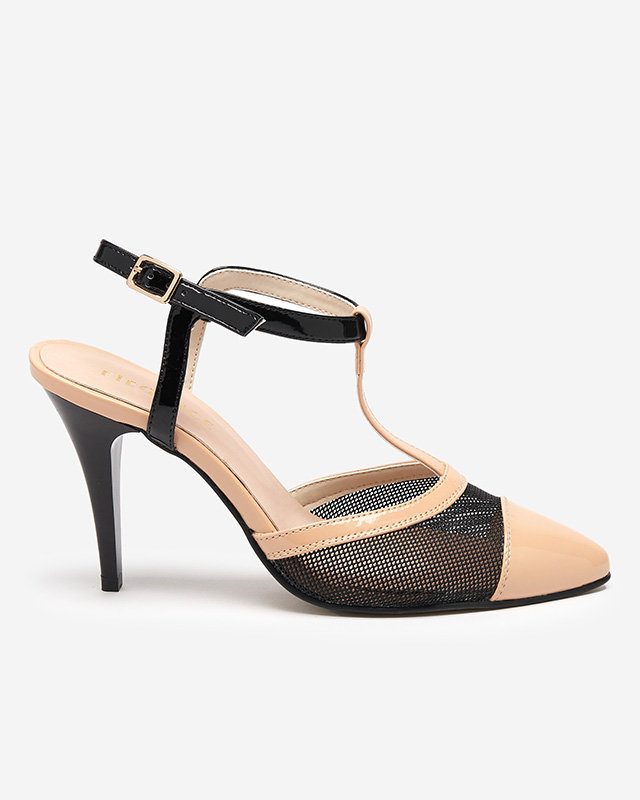 Béžové a černé dámské sandály na vysokém podpatku se zakrytými prsty Niddl- Footwear