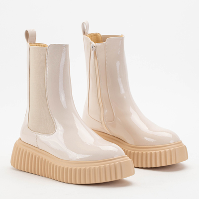 Béžové lakované dámské kozačky Monka - Obuv