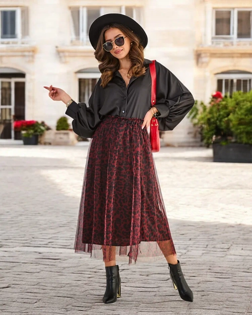 Royalfashion Візерунчаста жіноча міді-спідниця з тюлем.