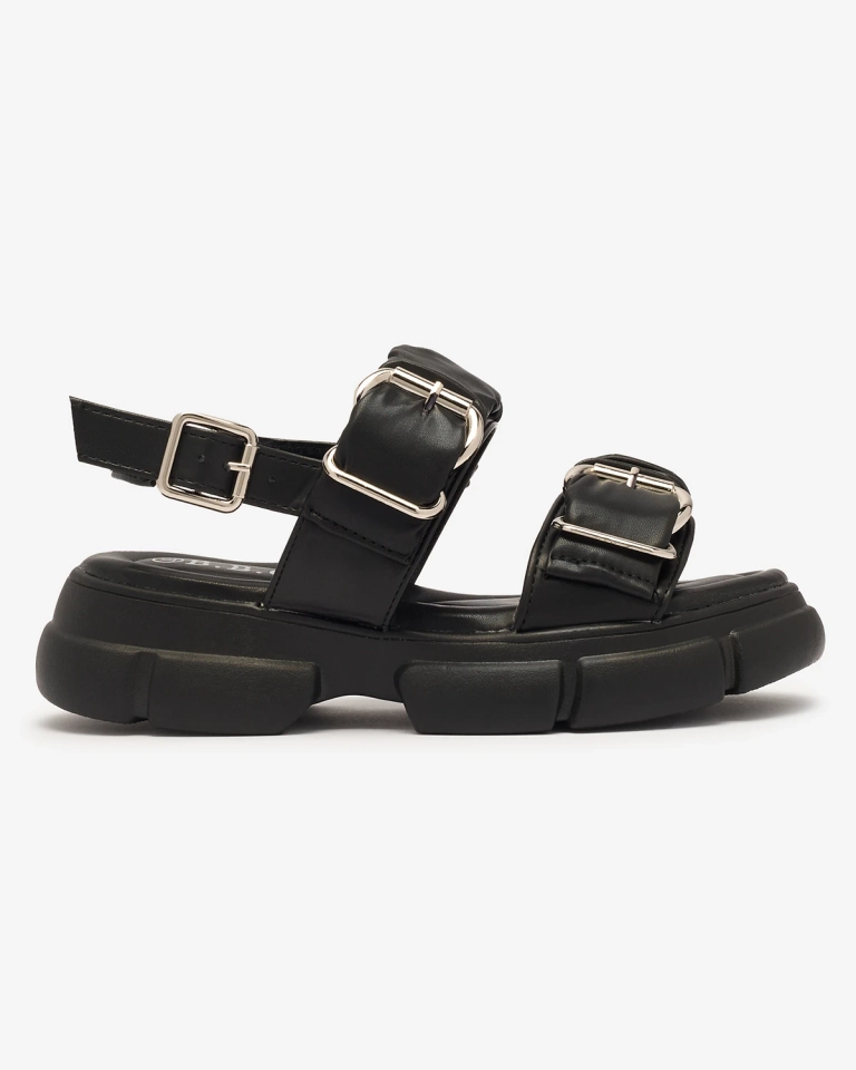 Černé dámské sandály na silnější podrážce s přezkami Seomm- Obuv