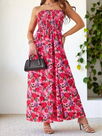 Royalfashion vzorované dámské midi šaty bez rukávů s širokým elastickým pásem a rozparkem na spodním okraji