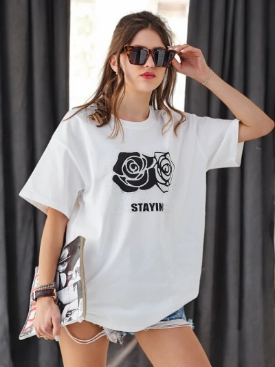 Royalfashion Котонова жіноча футболка Рожева квітка