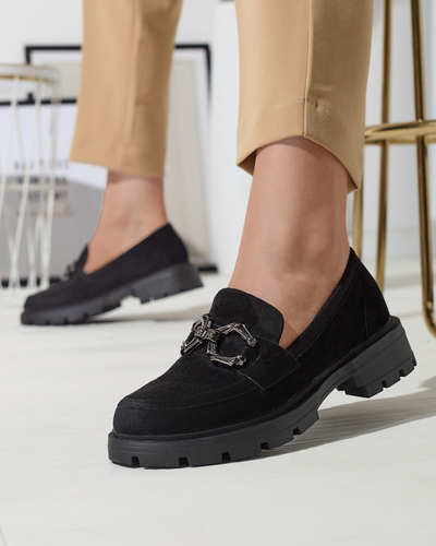 Чорні жіночі мокасини з еко замші з орнаментом Ihetri- Взуття