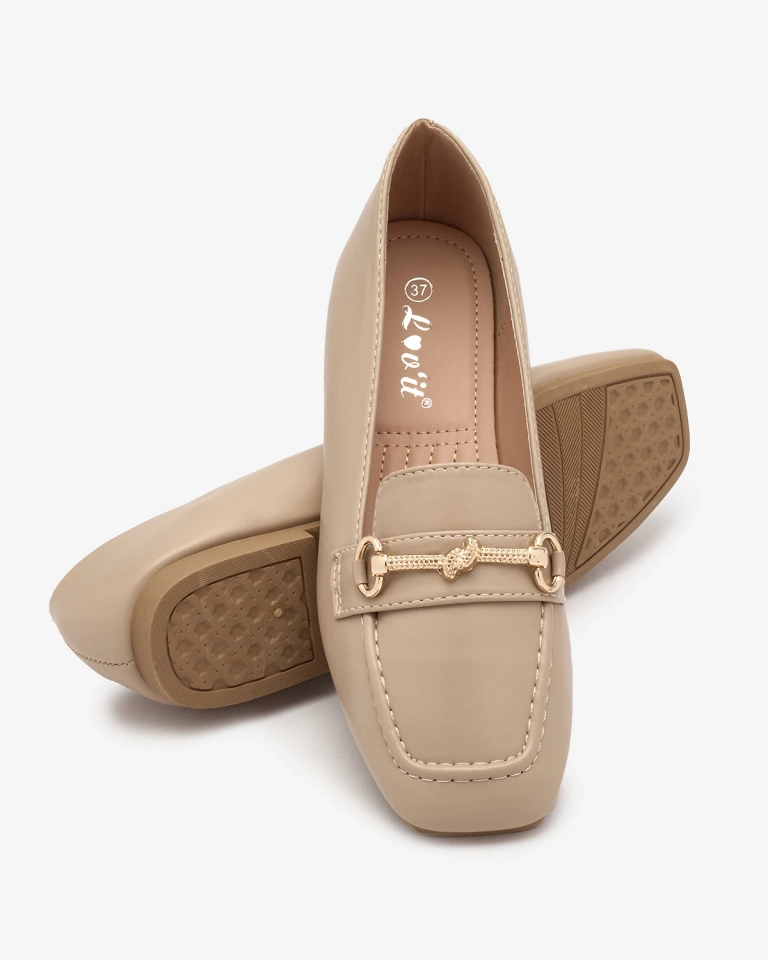 Royalfashion Světle hnědé dámské mokasíny se zlatým zdobením Olerika
