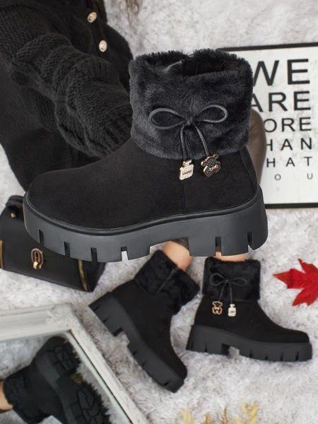 Vyšší dámské kotníkové boty eko semišové s kožešinou Vernaya