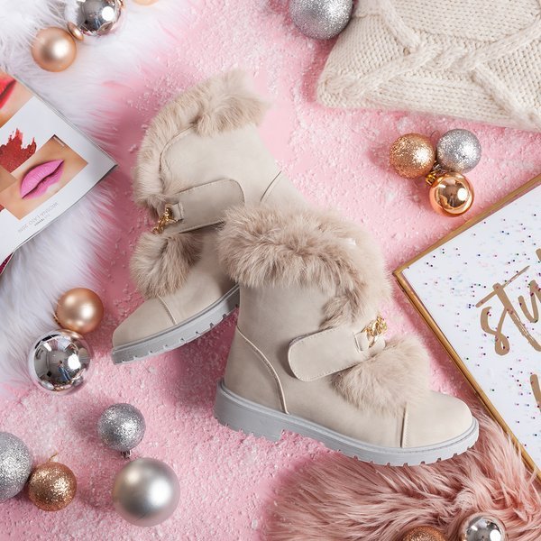 Béžové boty Wiscon s kožešinou - Obuv