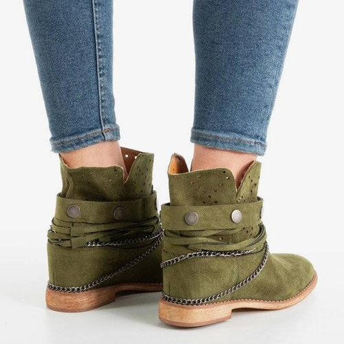 ВИХІД Зелені черевики з ковбойськими черевиками на внутрішньому танкетці Салемі - Взуття