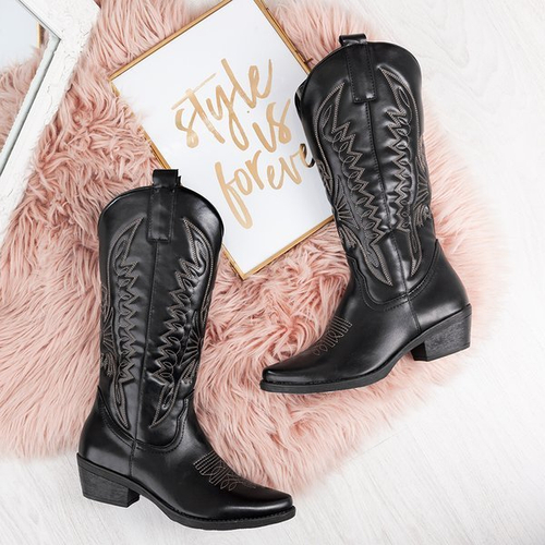 Чорні чоботи типу ковбойських до середини литки Cowboy - Взуття