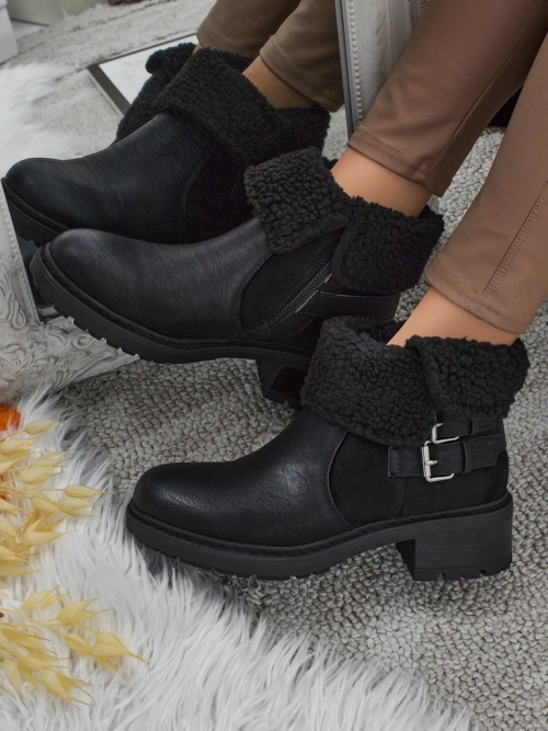 Botki damskie eko skórzane z kożuszkiem Kavira