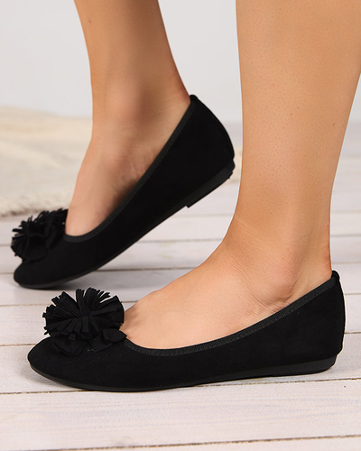 Černé eko semišové baleríny se zdobením Kviassi. Obuv