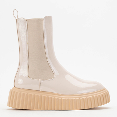 Béžové lakované dámské kozačky Monka - Obuv