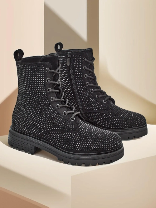 Жіночі чоботи на шнурках Royalfashion з камінням Руссо