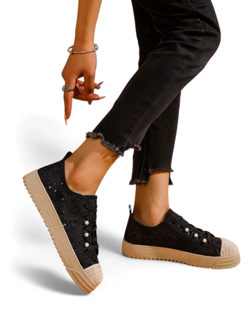 Royalfashion Жіночі кросівки з мереживом та паєтками Nille