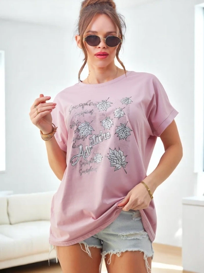 Royalfashion Жіноча футболка з бавовни з принтом листя