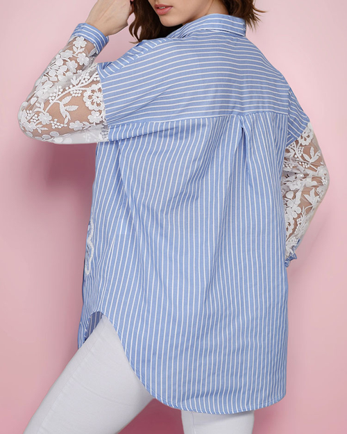 Royalfashion Жіноча смугаста сорочка з мереживом