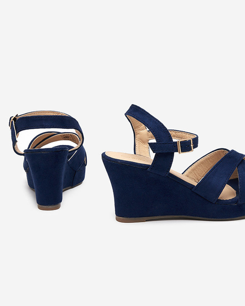 Темно-сині жіночі босоніжки на танкетці Deklis