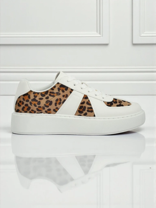 Жіночі Снікерси Calista Leopardia - Біла Еко Шкіра Тканина Весна 4см