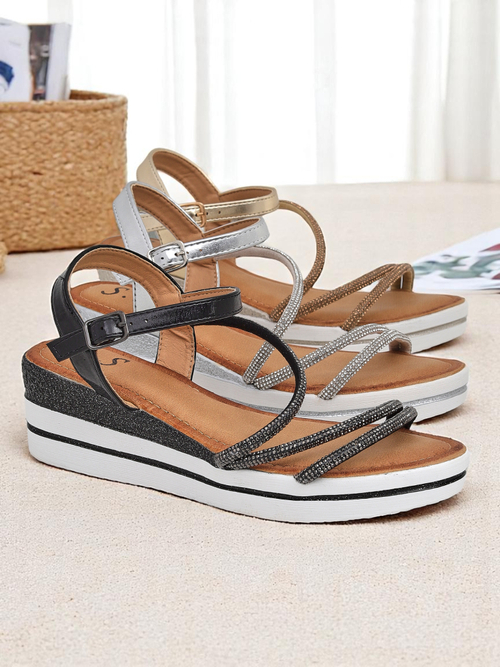 Royalfashion Жіночі сандалі на танкетці зі стразами Ballosa