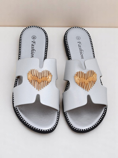 Royalfashion Dámské žabky na ploché podrážce Heart Chic