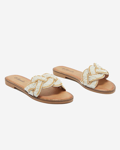 Stříbrné dámské pantofle s korálky a perličkami Cetera - Obuv