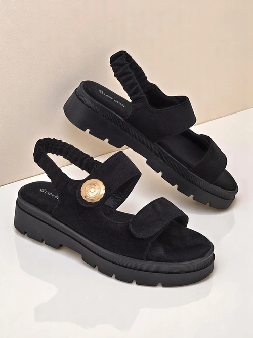 Сандалі жіночі Royalfashion Anthea Nero – чорна замша, платформа 5 см