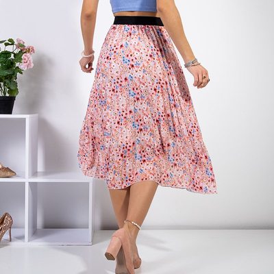 Růžová dlouhá květovaná skládaná sukně - Oblečení