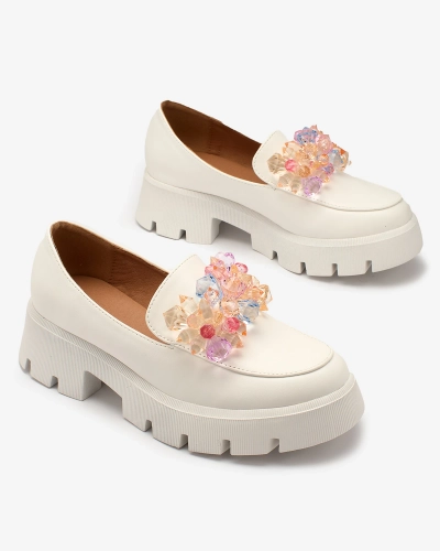 Royalfashion Bílé dámské mokasíny s barevnými krystaly Crystal Glam