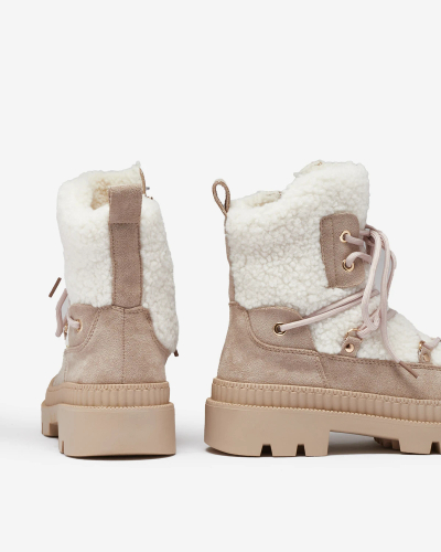 Royalfashion Světle hnědé dámské traperské boty s ovčí kůží Getatsa