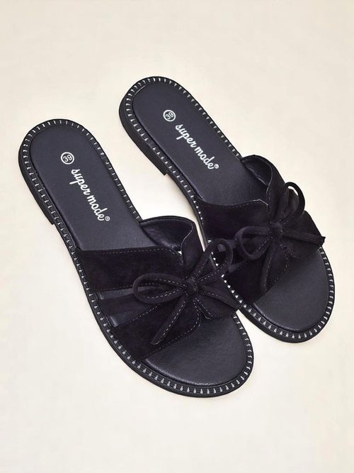 Жіночі шльопанці Royalfashion на плоскій підошві з бантом Gerber