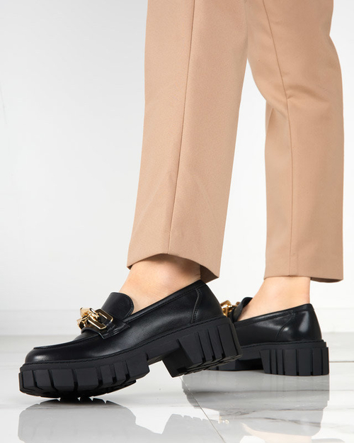 OUTLET Чорні жіночі туфлі з золотистим аксесуаром Plirose - Взуття