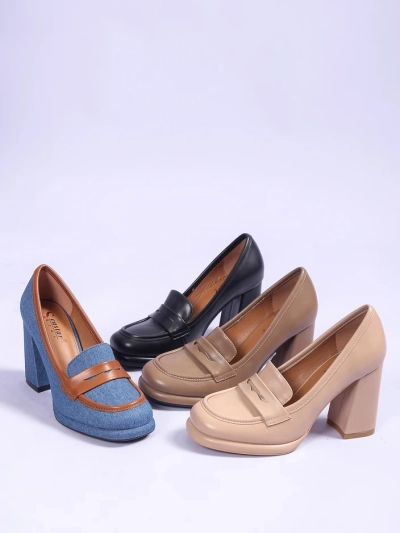 Royalfashion Dámské denimové mokasíny na blokovém podpatku Jozenas