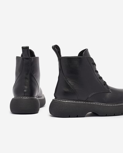 Černé dámské kozačky z ekokůže na pevné podrážce Getys - Obuv