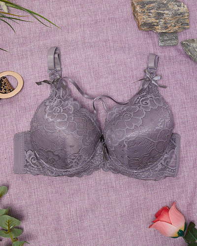 Бюстгальтер жіночий з мереживом сірого кольору - Білизна