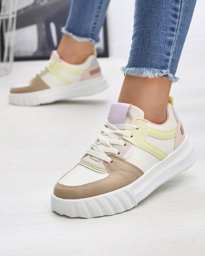 Жіночі повсякденні спортивні туфлі з екошкіри білого кольору з різнокольоровими вставками Netiris - Взуття