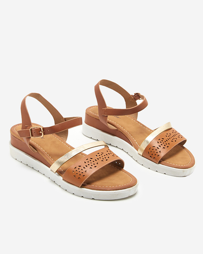 Коричневі жіночі босоніжки на низькій танкетці Dotif - Туфлі