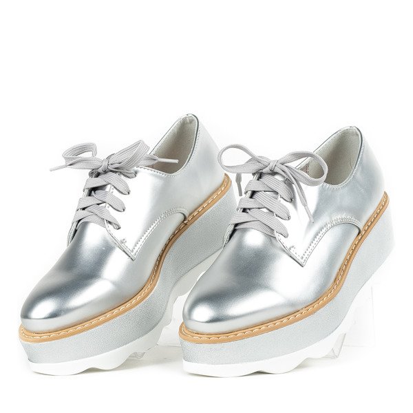 Srebrne półbuty w stylu oxfordek na platformie Oro - Obuwie