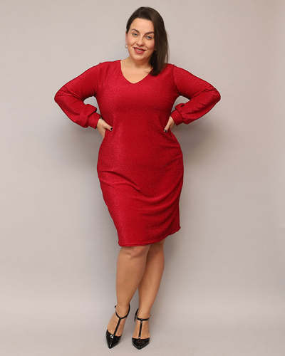 Royalfashion Třpytivé dámské šaty nad kolena v červené barvě PLUS SIZE