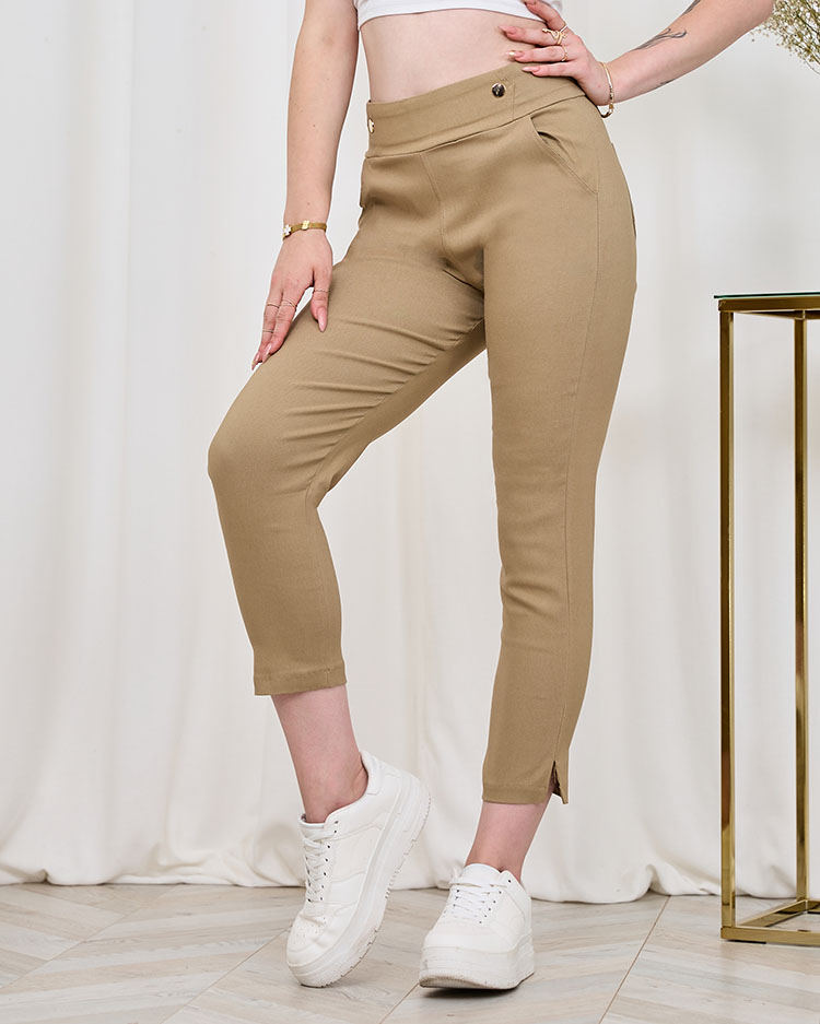 Royalfashion Béžové dámské tegínové kalhoty PLUS SIZE