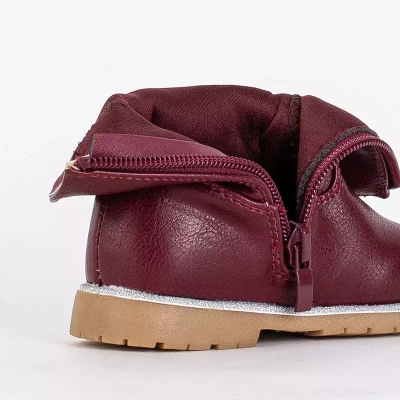 Dívčí bordó kozačky s ozdobným svrškem Nokimi-Shoes