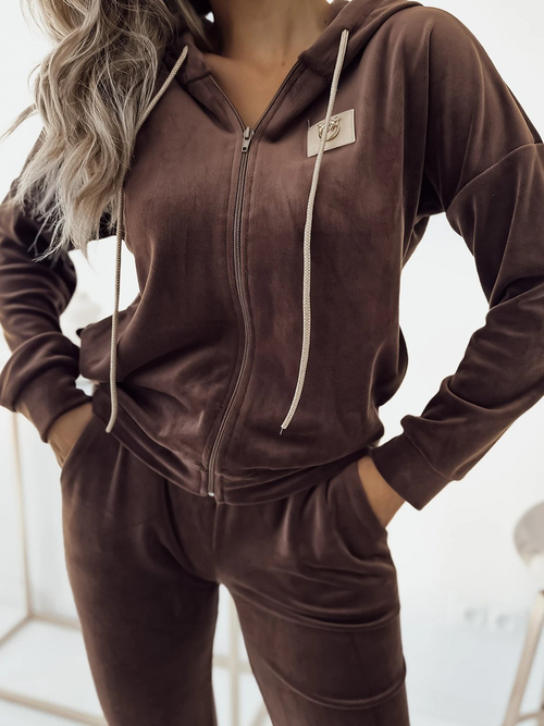 Royalfashion Темно-коричневий жіночий велюровий комплект світшотів