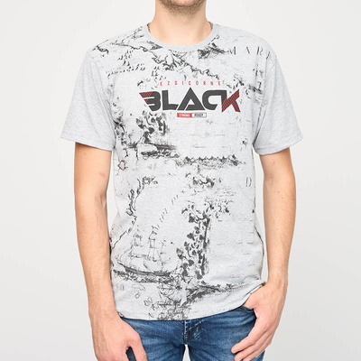 Šedé pánské tričko s potiskem - Oblečení