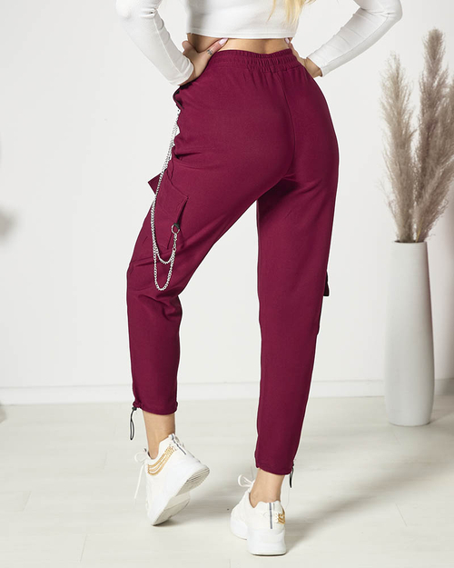 Бордові жіночі бойові штани з ланцюжком - Одяг