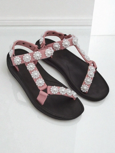 Sandály Letitia Royalfashion růžové na platformě - perlové dżety klasické