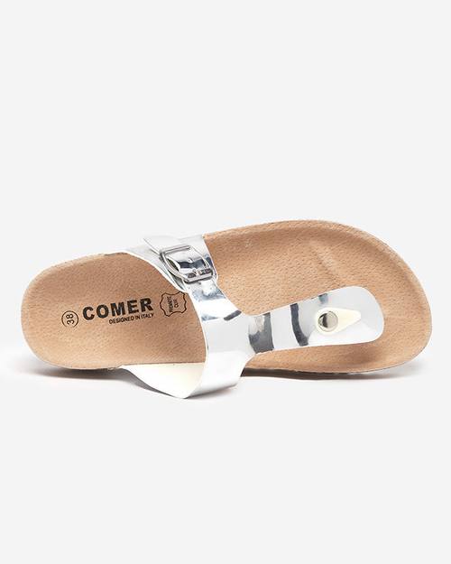 Сріблясті металеві тапочки жіночі Елоці шльопанці - Взуття