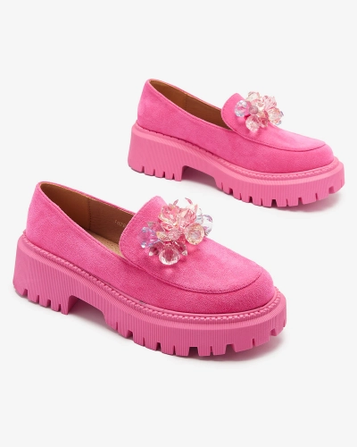 Royalfashion Fuchsiové dámské mokasíny s barevnými korálky Hetika