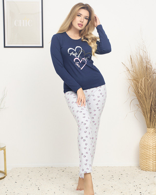 Темно-сіра жіноча піжама з сердечками - Одяг